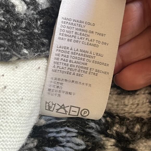 Anthropologie Nia Hooded Geometric Cardigan Gray White Blue Wool Blend S Petite - Picture 7 of 9